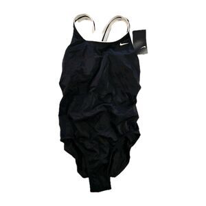 Nike Women's One Piece Swimsuit Black White Trim Racerback Swim Size M NWT